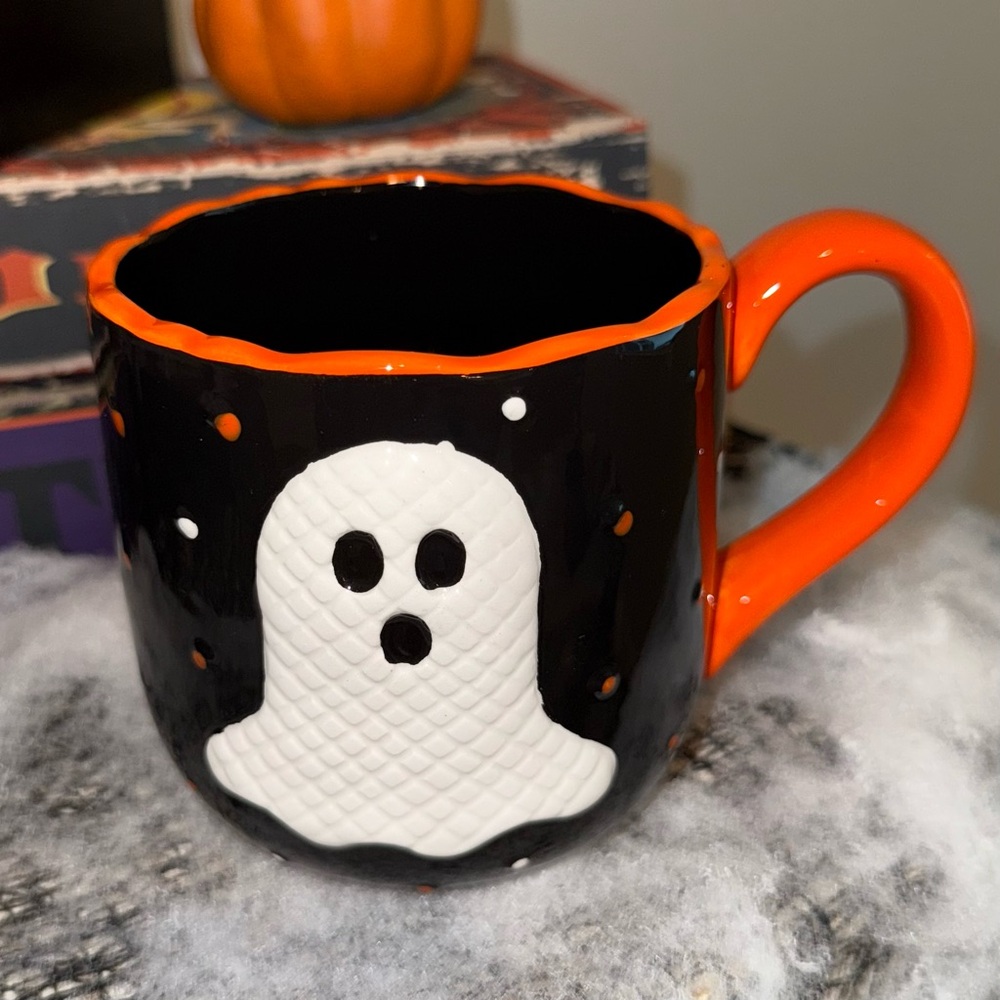 Halloween Ghost Mug with Orange Handle